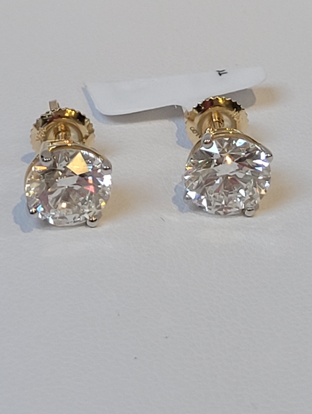 14k Solid Gold Round Brilliant Cut Diamonds 4 Carat Stud Earrings, Screwbacks.